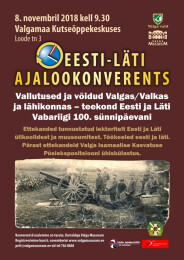 8. novembril kell 9.30 Eesti-L&auml;ti ajalookonverents